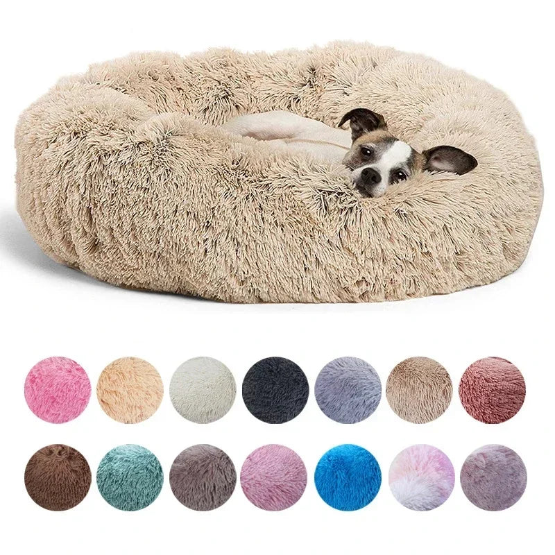 Round pet bed in plush material